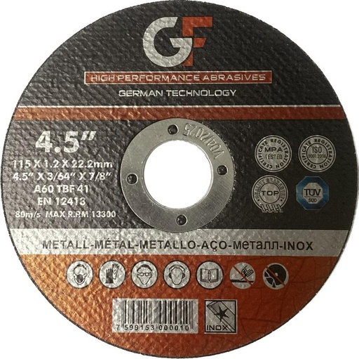 [GF-DC11512-400] DISCO DE CORTE 4.5"x3/64"x7/8" GF