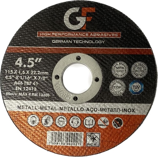 [GF-DC11516-400] DISCO DE CORTE 4.5"x1/16"x7/8" GF